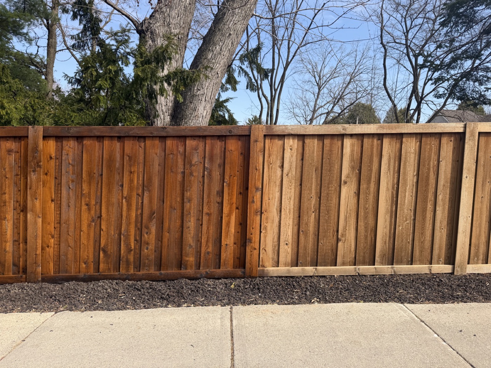 Fence staining before and after split